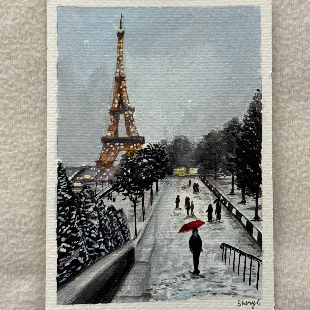 red umbrella, grey sky | 4 x 5.5"